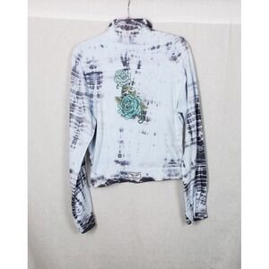 Hard Tail Forever Tie Dye Embroidered Rose Skull Jacket Icy Blue Gray XL USA Y2K